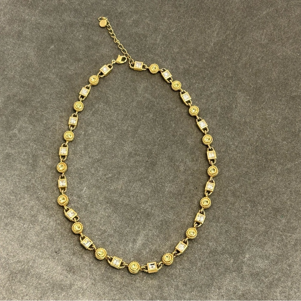 Fifth Avenue Collection gold tone light green clear crystal rhinestone necklace